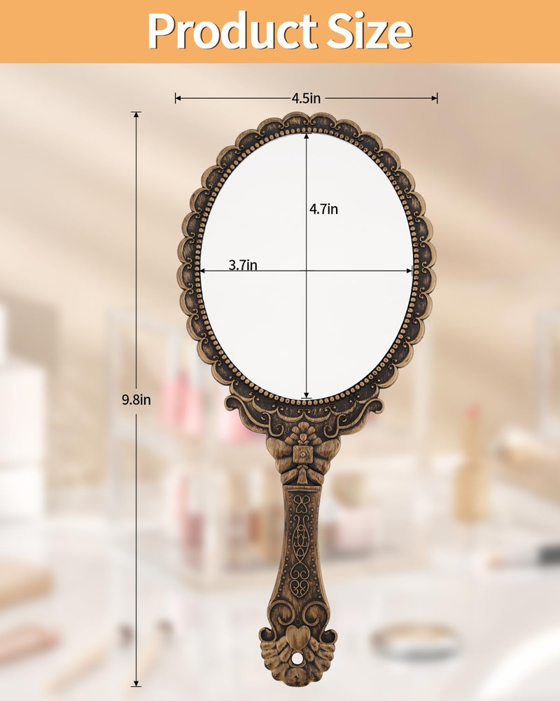 Hand Mirror Vintage Handheld Mirror with Handle Vanity Makeup Mirror Trav
