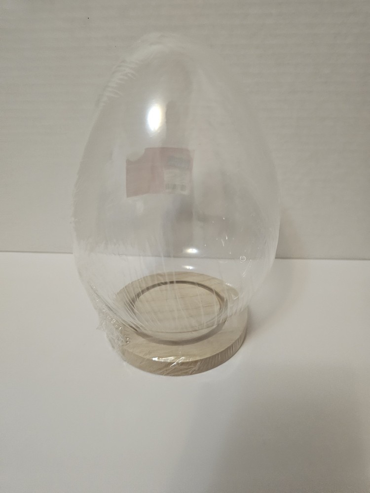 Glass Egg Dome W/ Wood Base Easter Crafts 7" Tall
