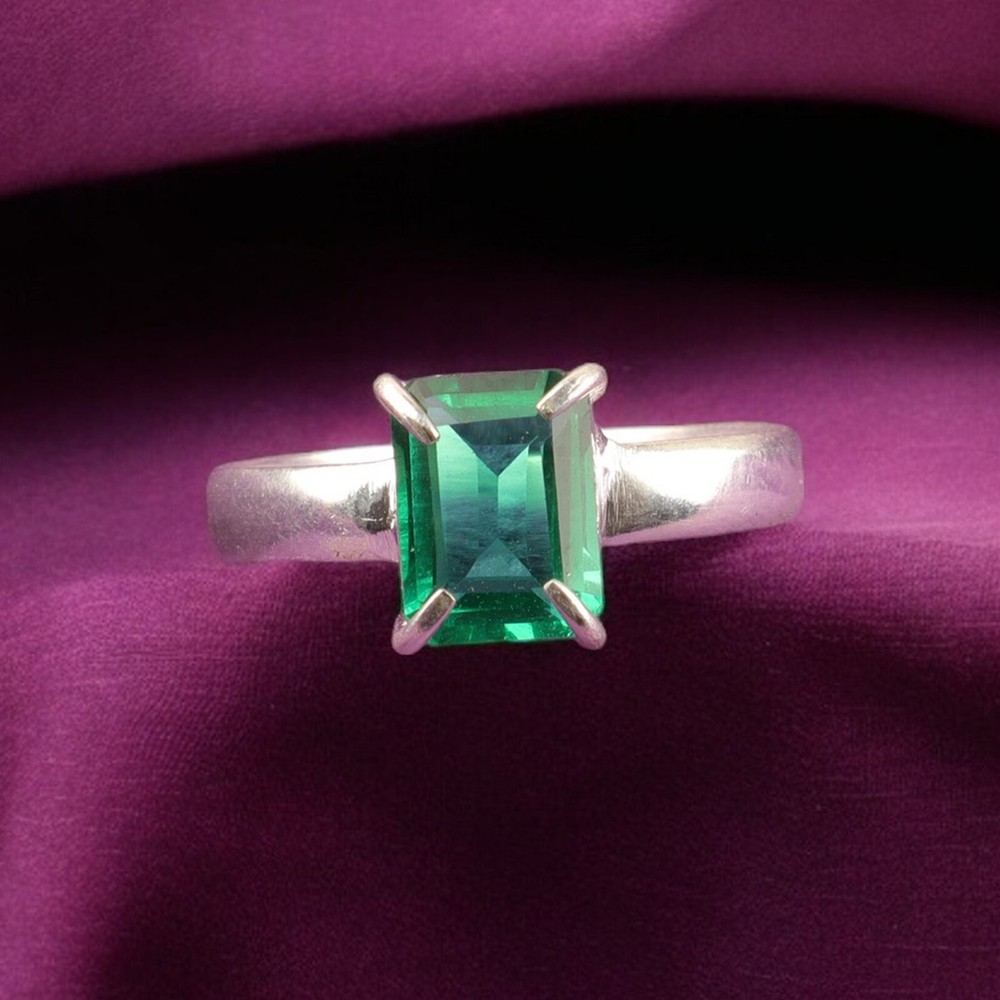 Lab-Created Emerald Green Gemstone 925 Sterling Silver Handmade Ring All Size DM