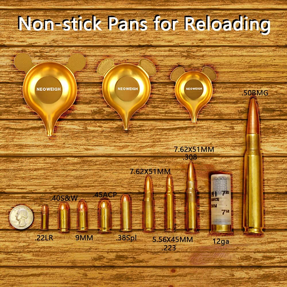 NEOWEIGH Powder Pans for Reloading, Different Size, Silver or Gray, Gold