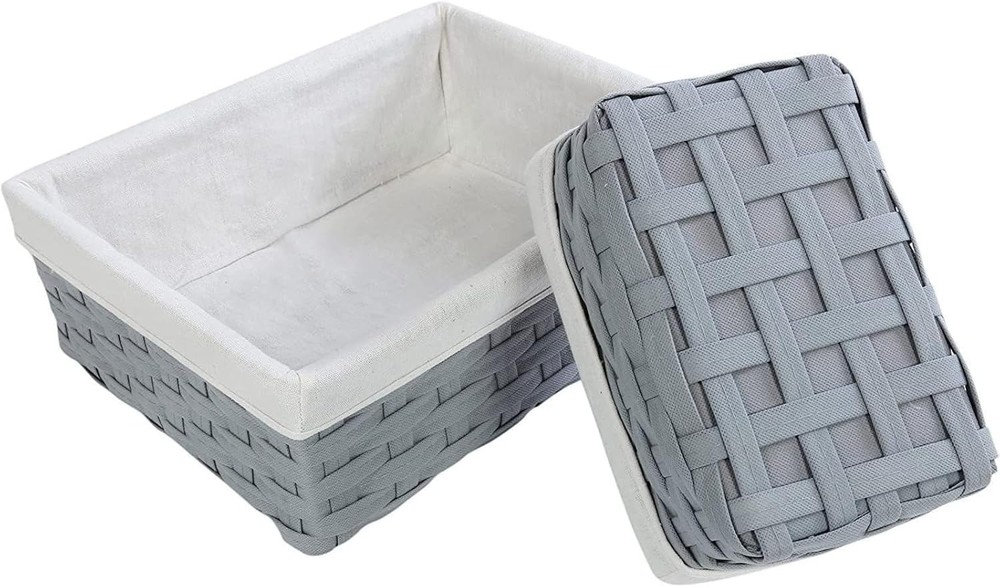 Wicker Nesting Baskets W/ Cloth Lining 5-Pack Gray Rectangular Set Stackable