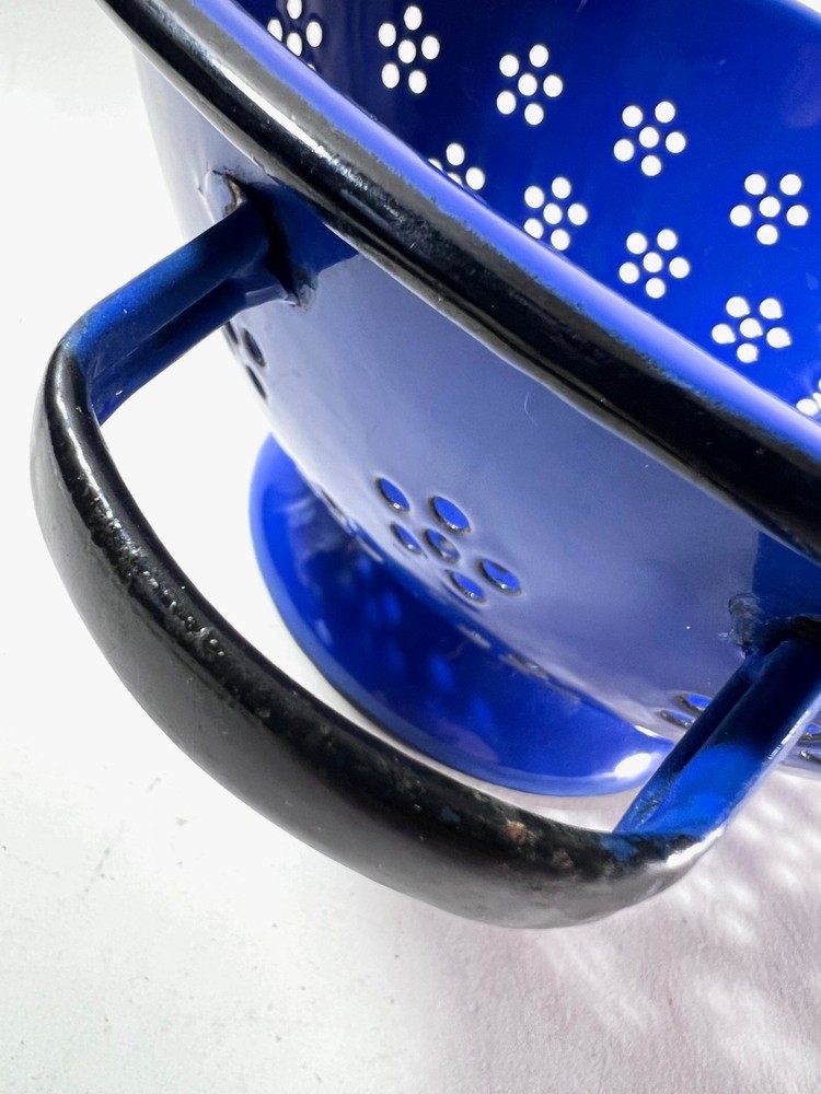 Blue Enameled Colander Japan Vintage Large