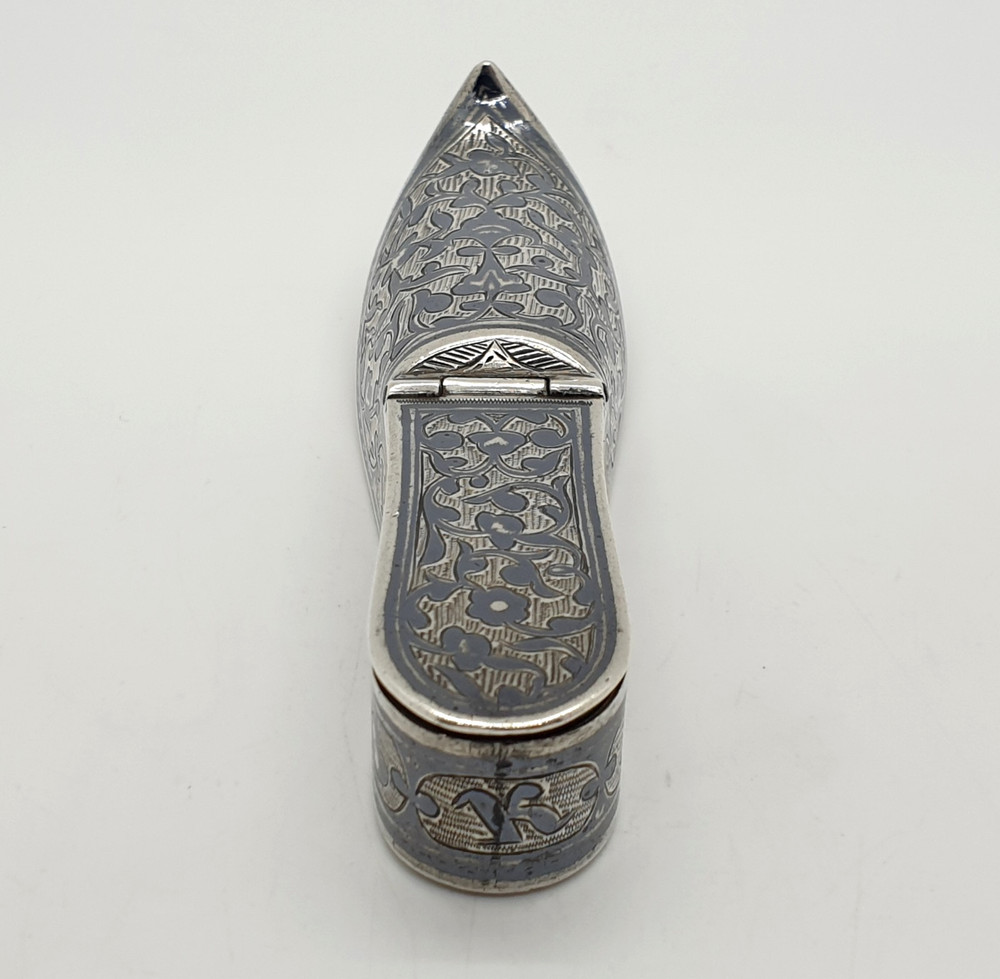 Antique Russian Silver & Niello Shoe Vesta Case
