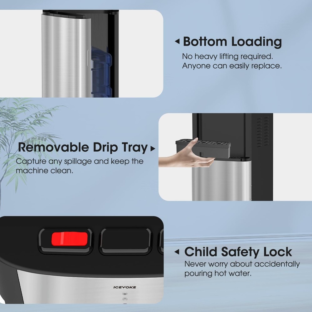 Self-Cleaning Bottom Loading Water Cooler Water Dispenser - 3 Temperature Set...
