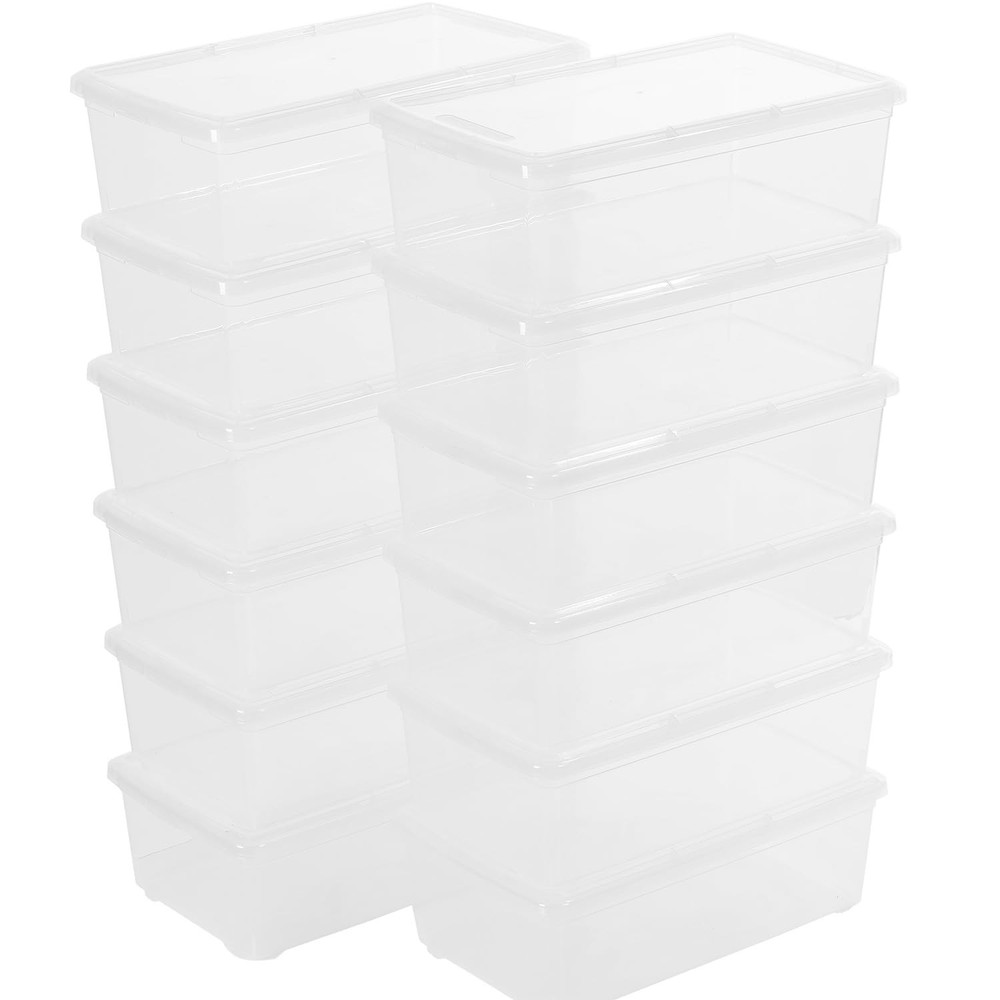 Stackable Clear Storage Bins with Lids Shoe Boxes 12 Packs Plastic Storage Co...