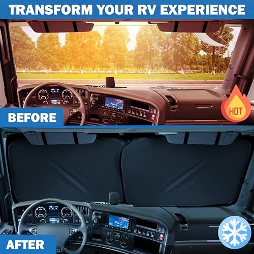 2-Piece RV Windshield Sunshade | Reflective 240T Polyester Front XX-Large