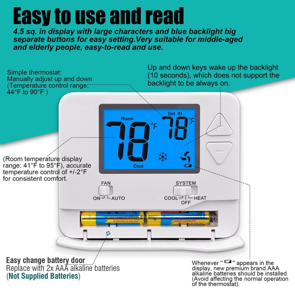Non-Programmable Thermostats for Home 1 Heat/1 Cool Conventional Single-Stage...