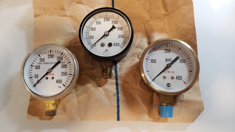 (3) MARSH / US INSTRUMENTS DIAL PRESSURE GAGES GG-G-76D 6685-00-246-2357 400PSI