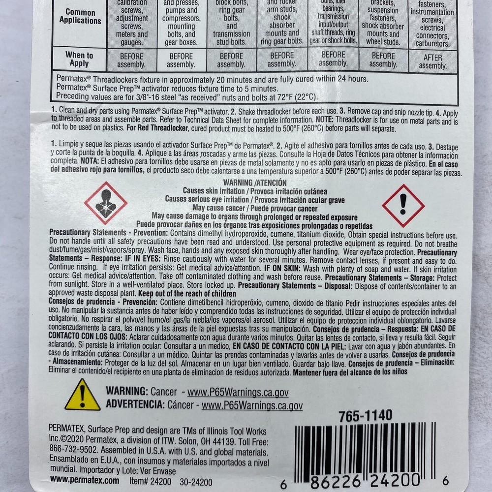 PERMATEX Threadlocker Blue Medium Strength 1/4-3/4" 24200 ⭐