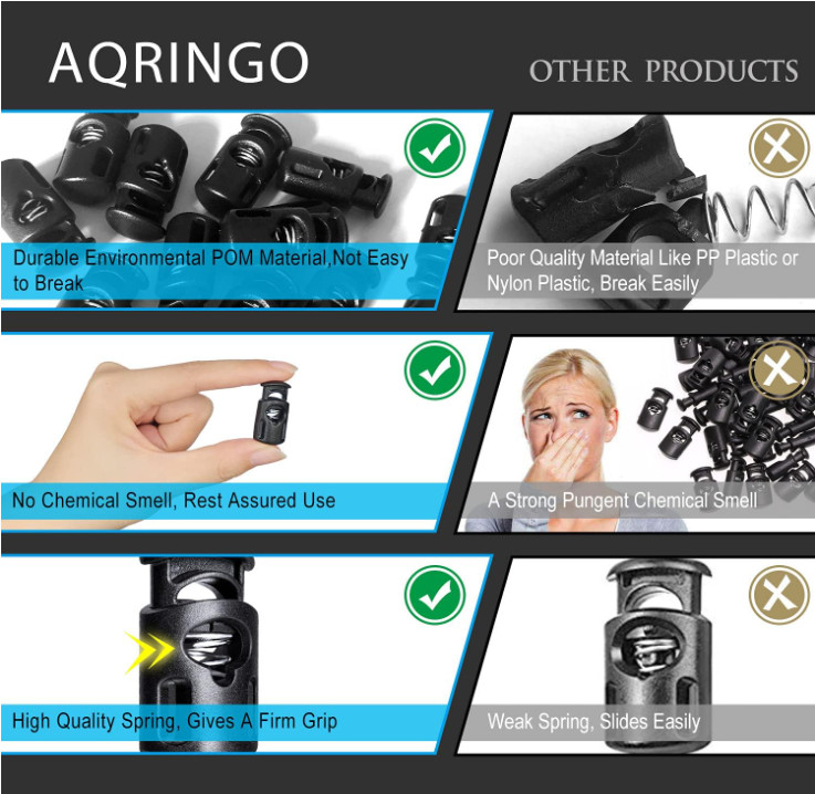 10 Pack Plastic Cord Locks Stopper Single Hole Spring Toggle Upgraded Black New