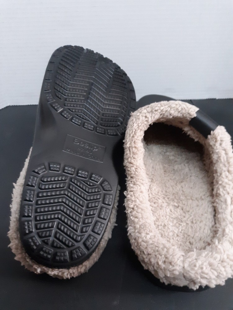 Beslip Unisex Fur Lined Clogs Size 42-43 Black/Khaki