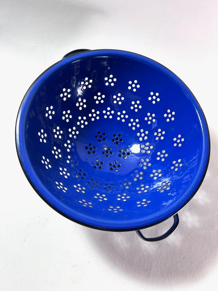 Blue Enameled Colander Japan Vintage Large