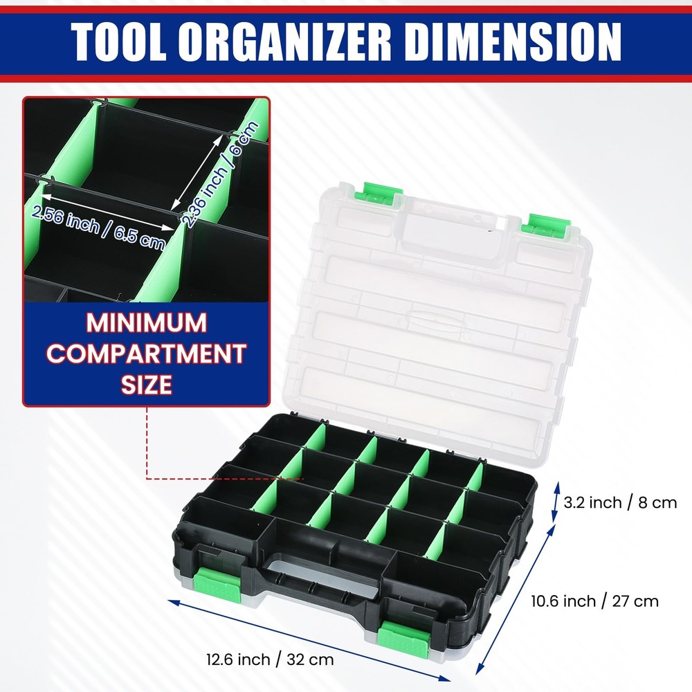 Small Parts Organizer, Hardware Organizer , 2 Pack Double Side 34 Compartment...