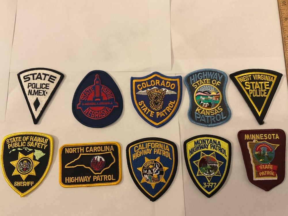 State Law Enforcement patches All different 10 piece set. All new.Hat Size Patch