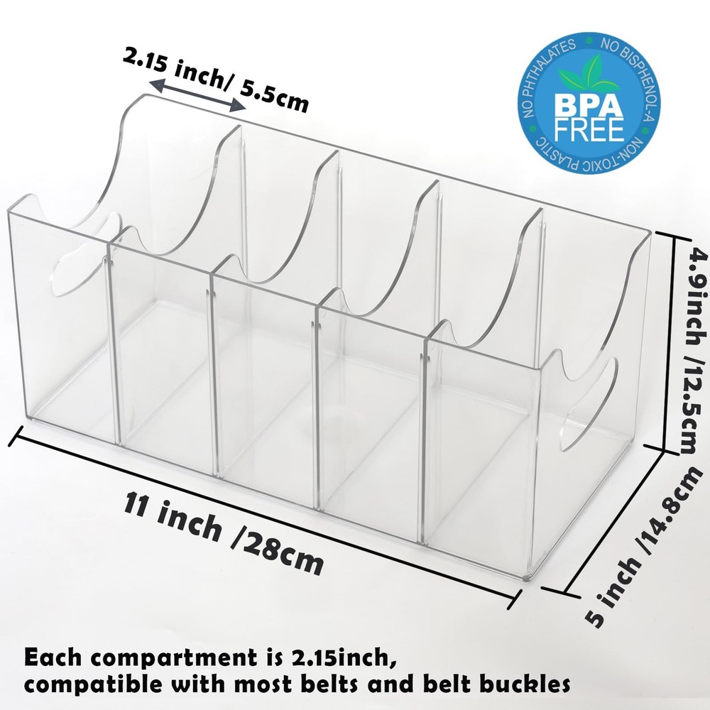 Belt Organizer - Clear Stackable Belt holder for Closet and Drawer Storage - ...
