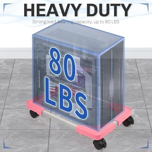 Mobile CPU Tower Stand with Ventilation, 4 Locking Casters, Multiple Pink