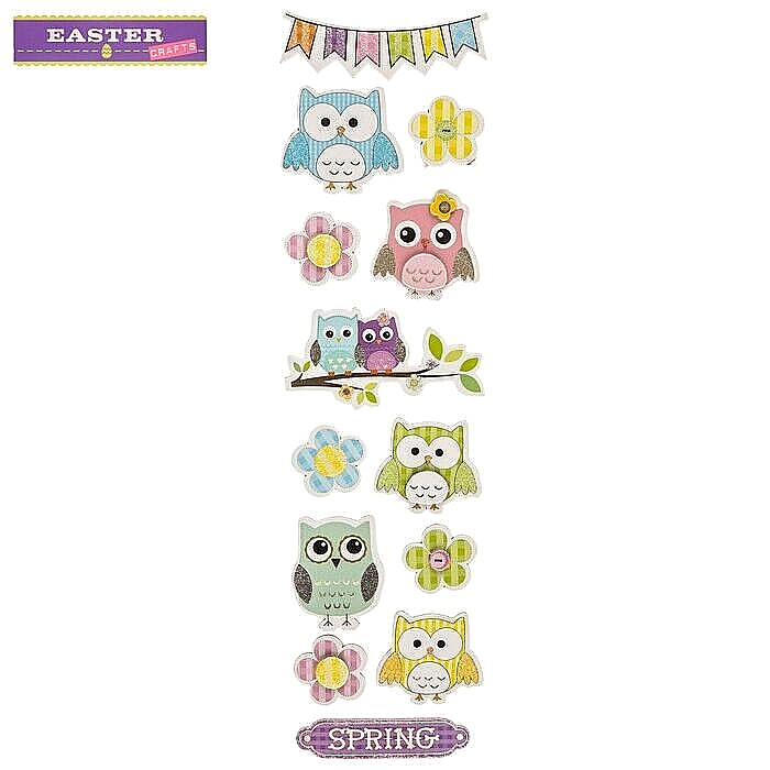 EASTER CRAFTS Spring Owl Adhesive Chipboard Embellishments - 13 pcs