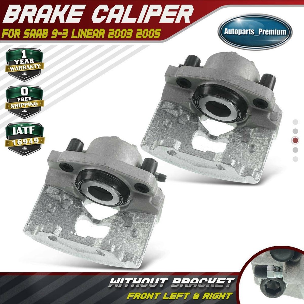 Pair Front Disc Brake Caliper for Saab 9-3 2003 2005 L4 2.0L Linear Model Only
