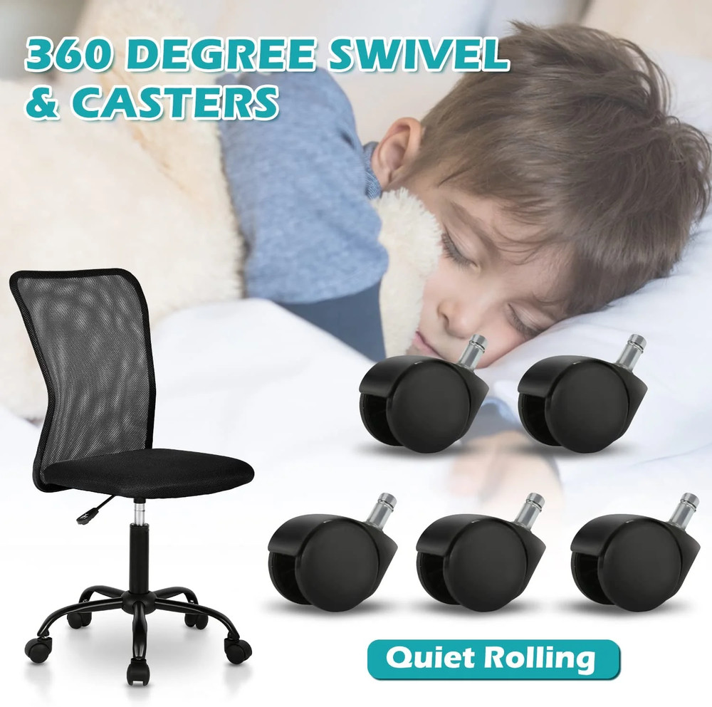 Executive Armless Mesh Office Chair with Lumbar Support - Black