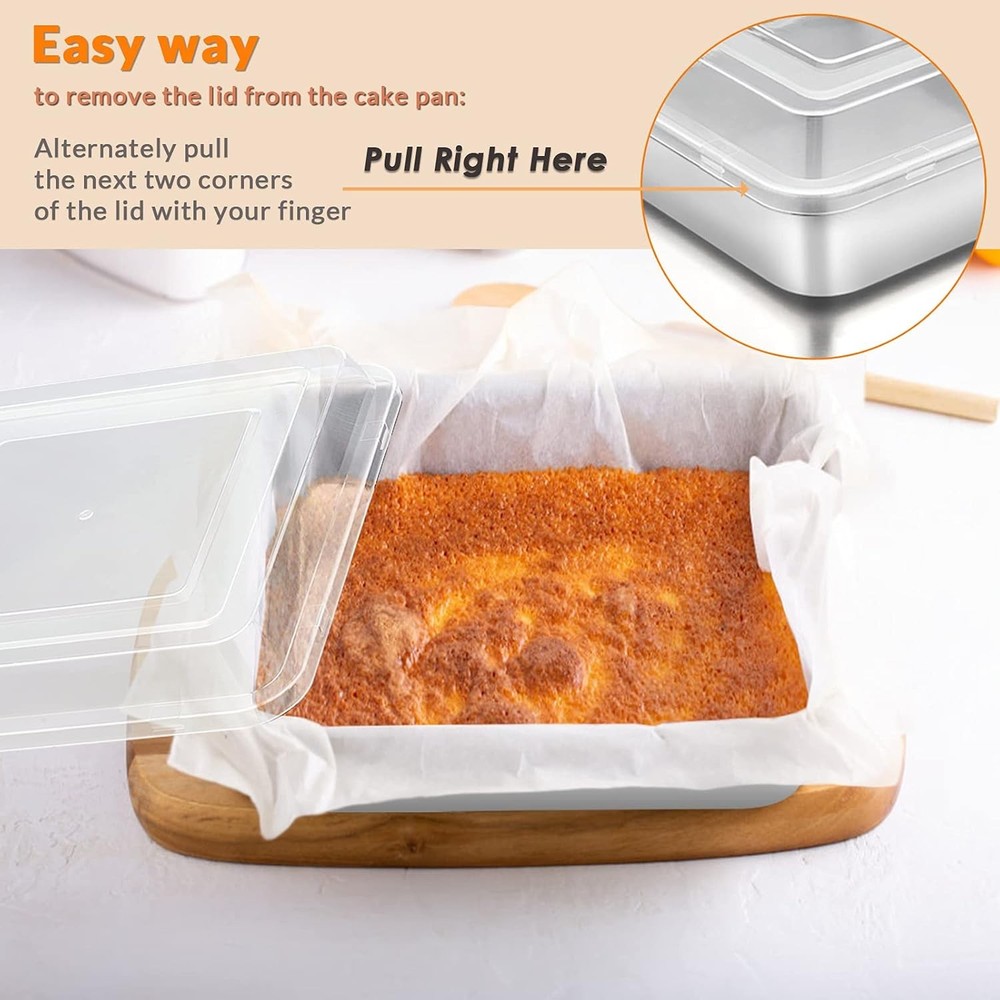 E-far 8 x 8-Inch Square Baking Pan with Lid, Stainless 1 + 1 Silver