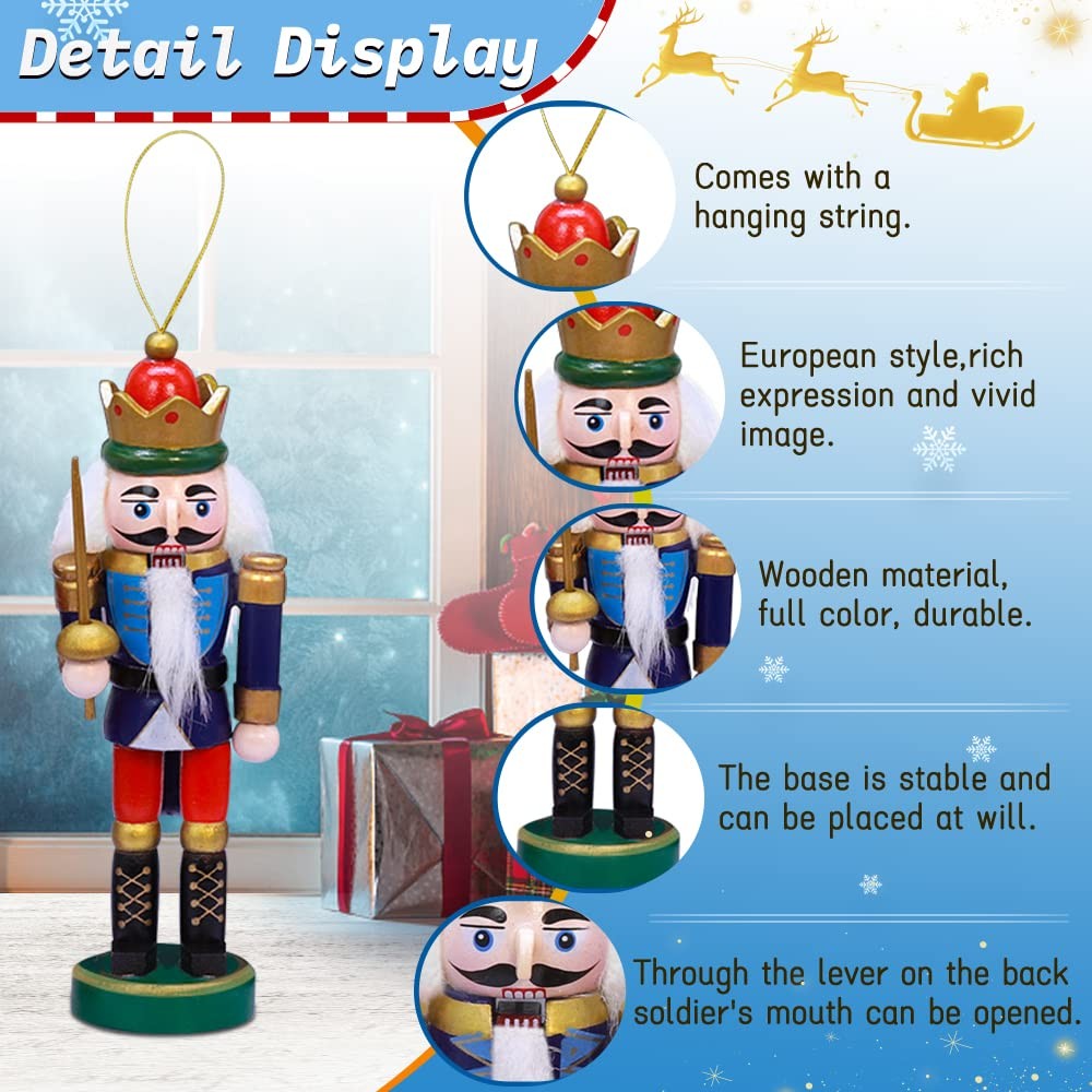Jolik 6 PCS Christmas Nutcracker Ornament Set Wooden Nutcracker Ornaments Decora
