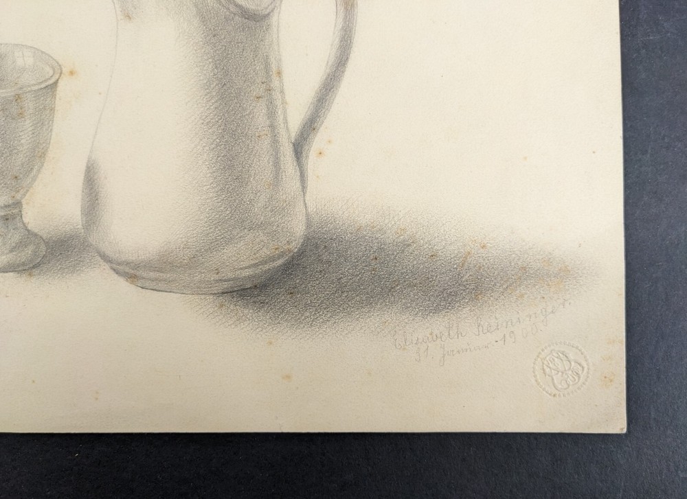 Elisabeth Reininger, Pitcher and Mug, Drawing, Signed, Dated, 1900
