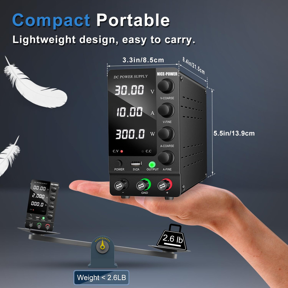 DC Power Supply Variable 30V 10A, Adjustable Switching Regulated DC Bench Power