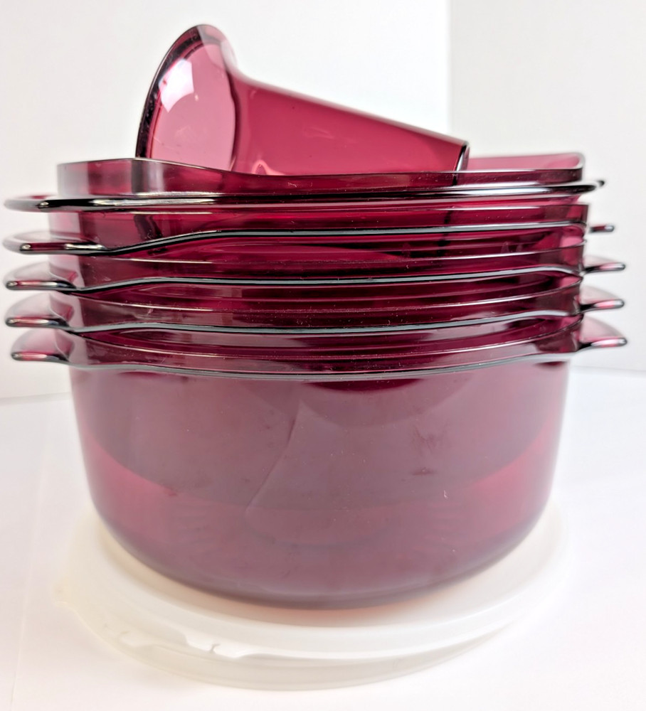 Tupperware Microwave Steamer Stack Cooker 9 Pc Set Cranberry Chimney Complete
