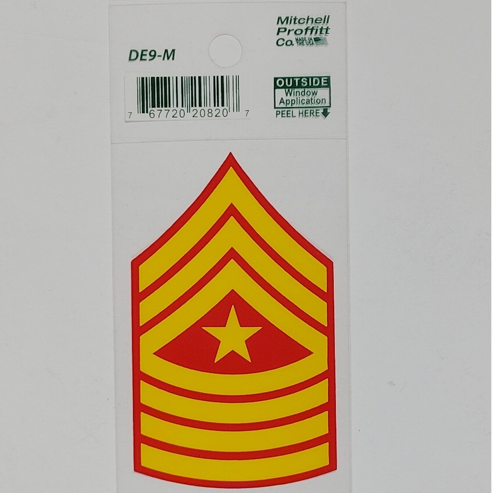USMC Sergeant Major (E-9) Decal – 2" x 3.25" Vinyl – Window Mount – Red & Gold