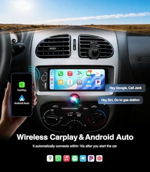 6.36 Inch Single Din Touchscreen Car Stereo Carplay Android Auto