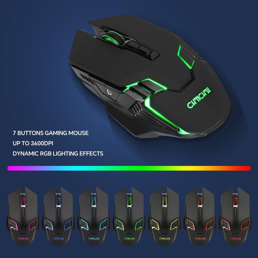 CHONCHOW USB Wireless Gaming Keyboard and Mouse Combo, LED Backlit Ergonomic ...