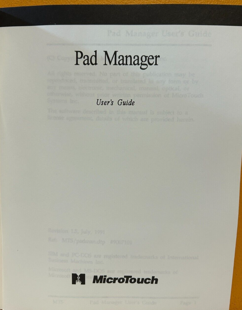 MicroTouch 9007101 Pad Manager User's Guide Manual.