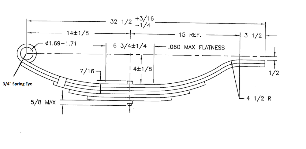 Leaf Spring Slipper Flat 32.5" Long 5 Leaf 5000# Rated2.50" Wide (93161)
