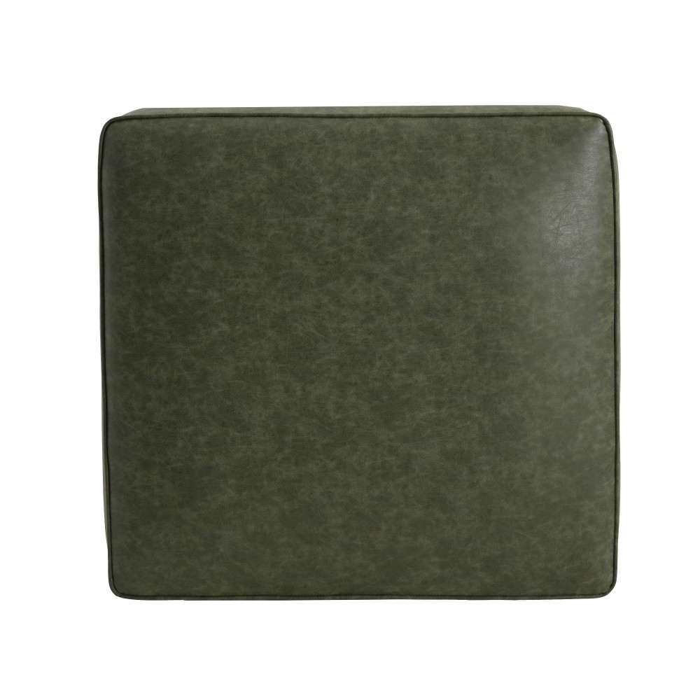 Upholstered Square PU Leather Ottoman,Black