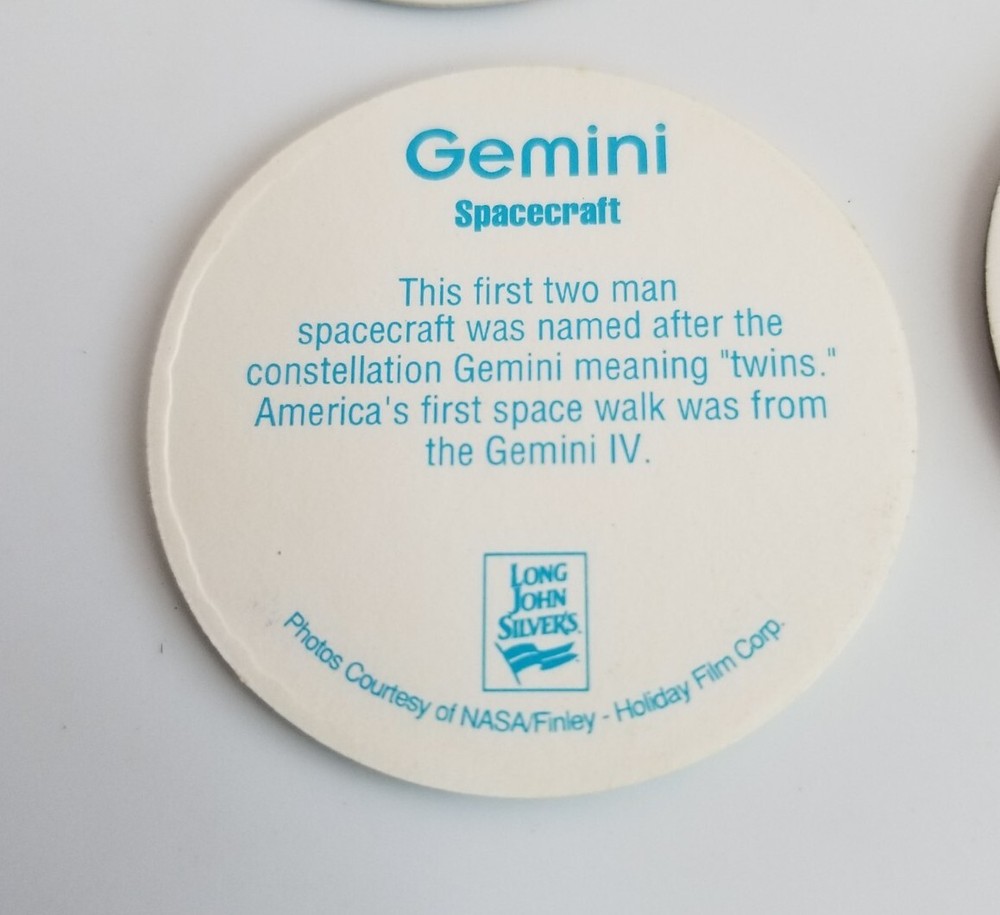 4 Vtg Spacecraft Space Cap Pogs Gemini, Apollo, Space Shuttle, Long John Silvers