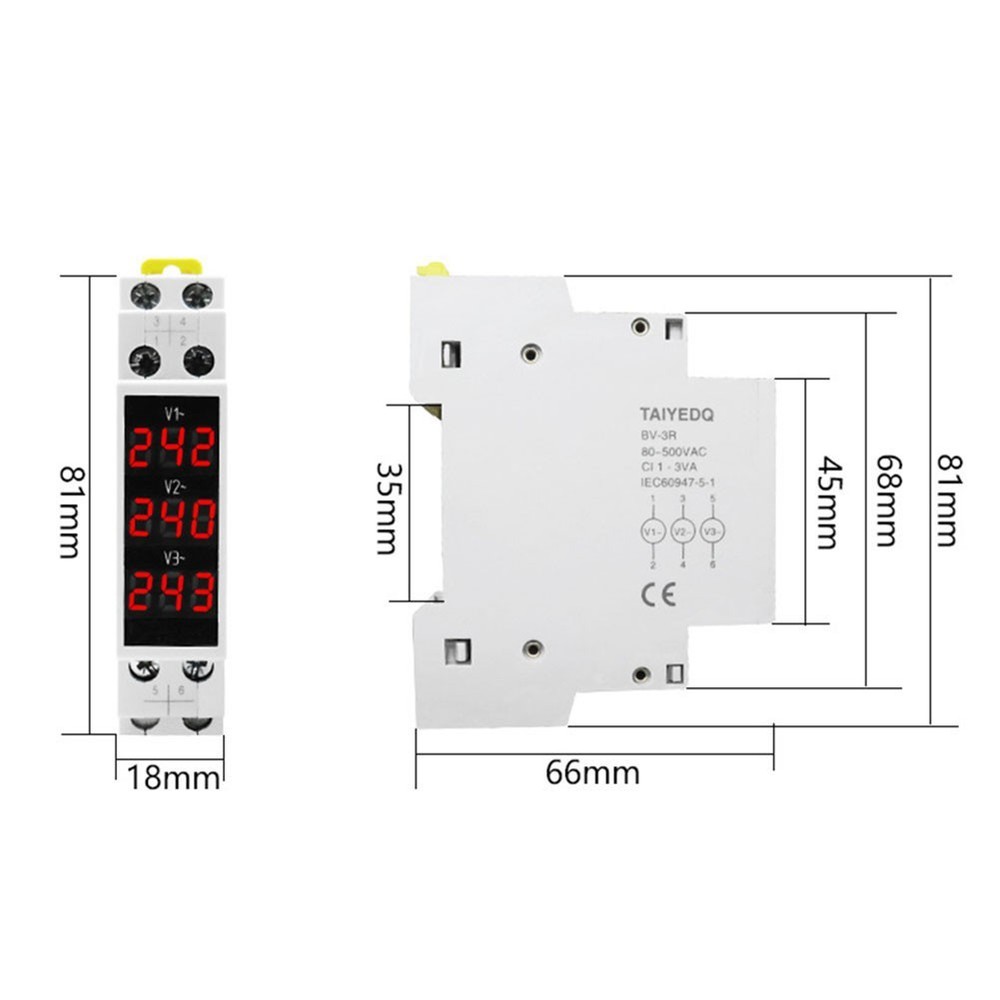 BV3R AC 50 500V Three Phase Digital Voltmeter For Din Rail Electrical Use