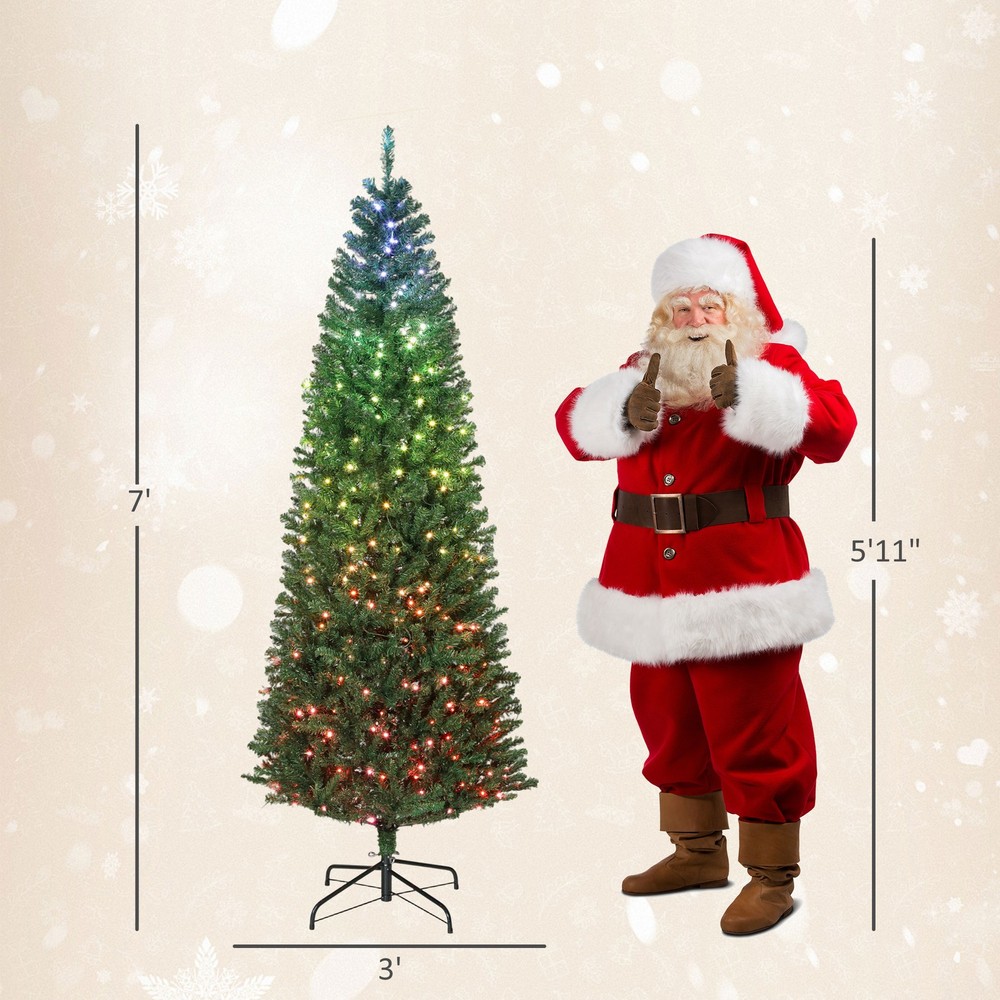 HOMCOM 7ft Christmas Tree with Synchronized LEDs, Hinged Slim Fir