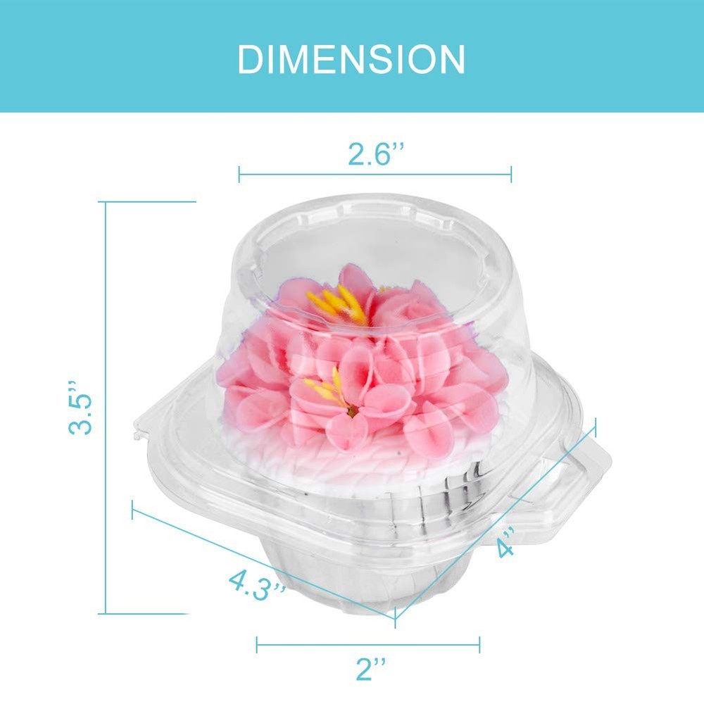 100 Pcs Cupcake Boxes Plastic Individual Container Single Carrier Dome Lid