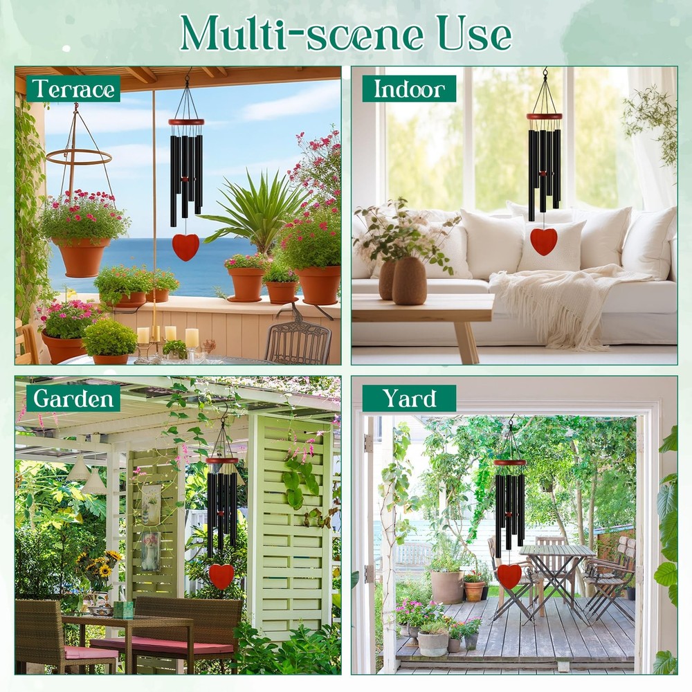 Leinuosen Wind Chimes for Outside Outdoors Deep Tones 28" Black