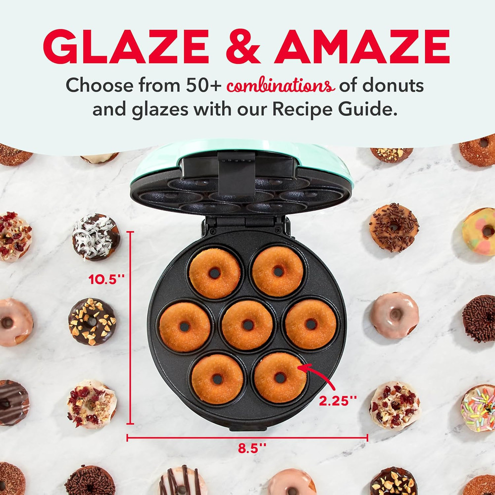 Mini Donut Maker Machine for Kid-Friendly Breakfast, Snacks, Desserts & More wit