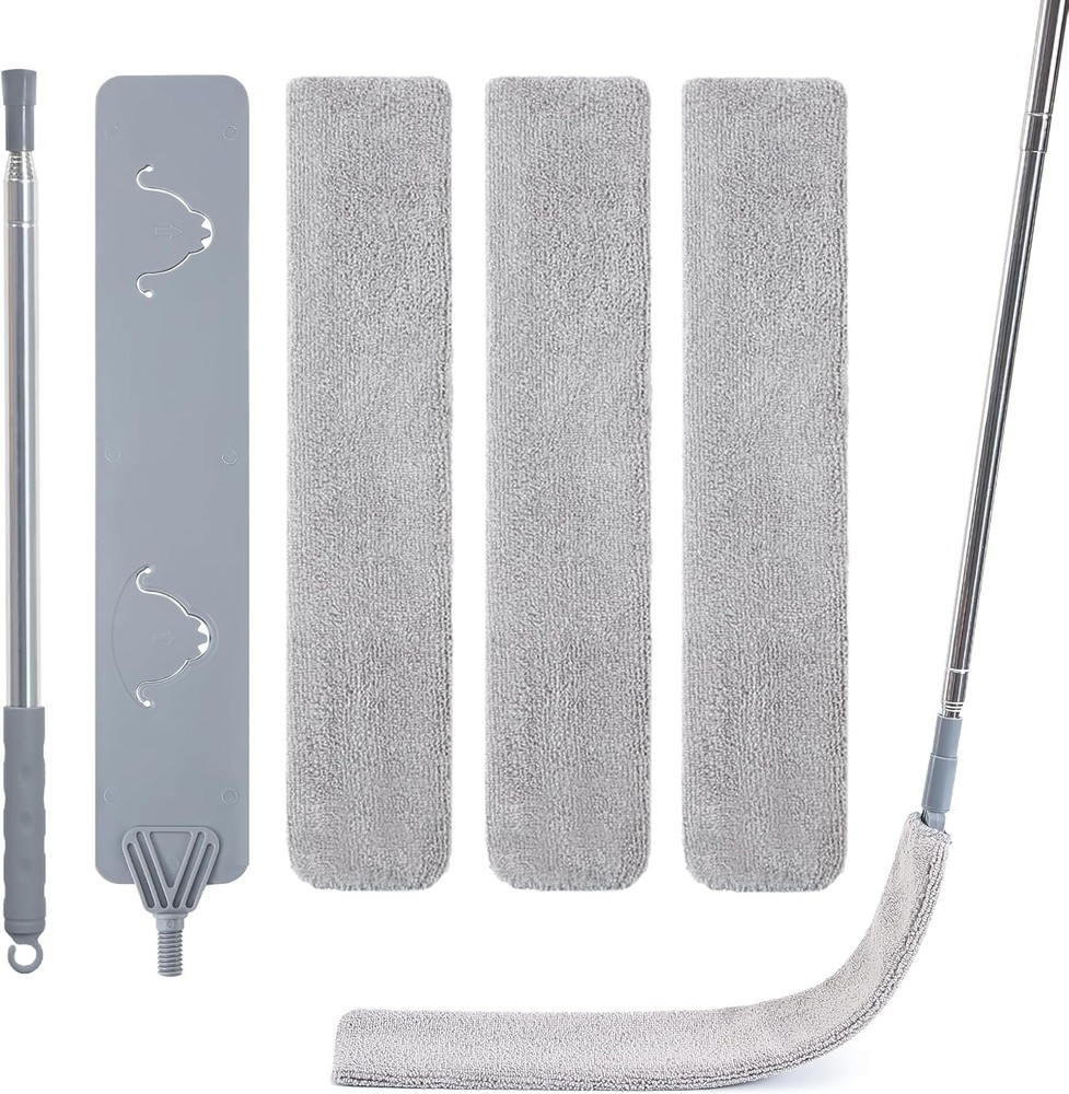 Duster W/ Extension Pole Cleaning 2 Microfiber Heads Kit 100" Long Feather