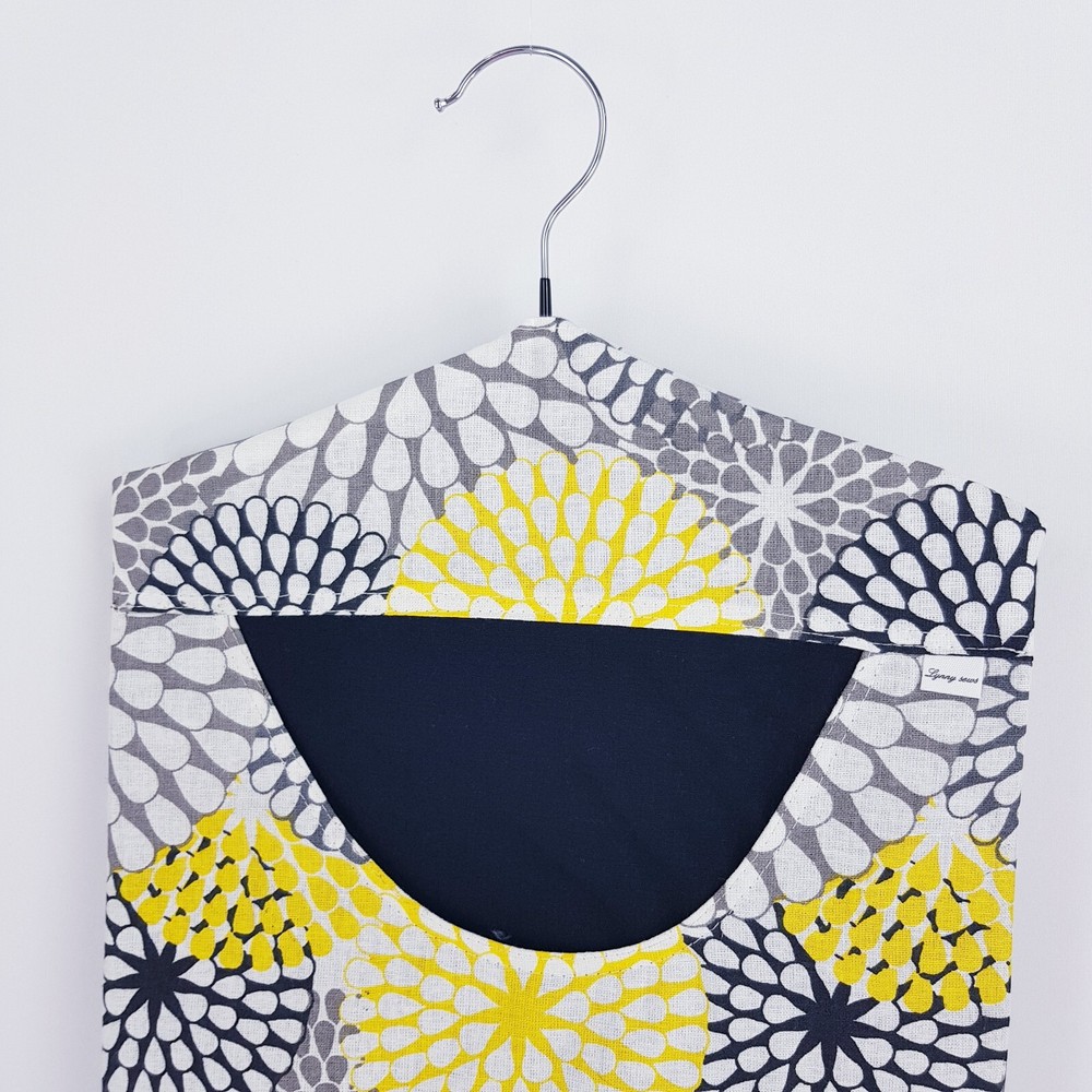 Peg Bag Handmade Grey Yellow Abstract Print Lined Laundry Clothes Peg Holder