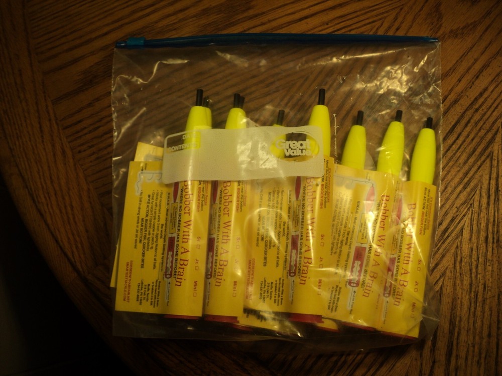 Bobber With A Brain Jr 10 Pack Slip Float  w/ Yellow Top