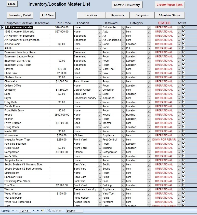 Home Management Database for Personal Finance, Inventory & more, uses MS Access