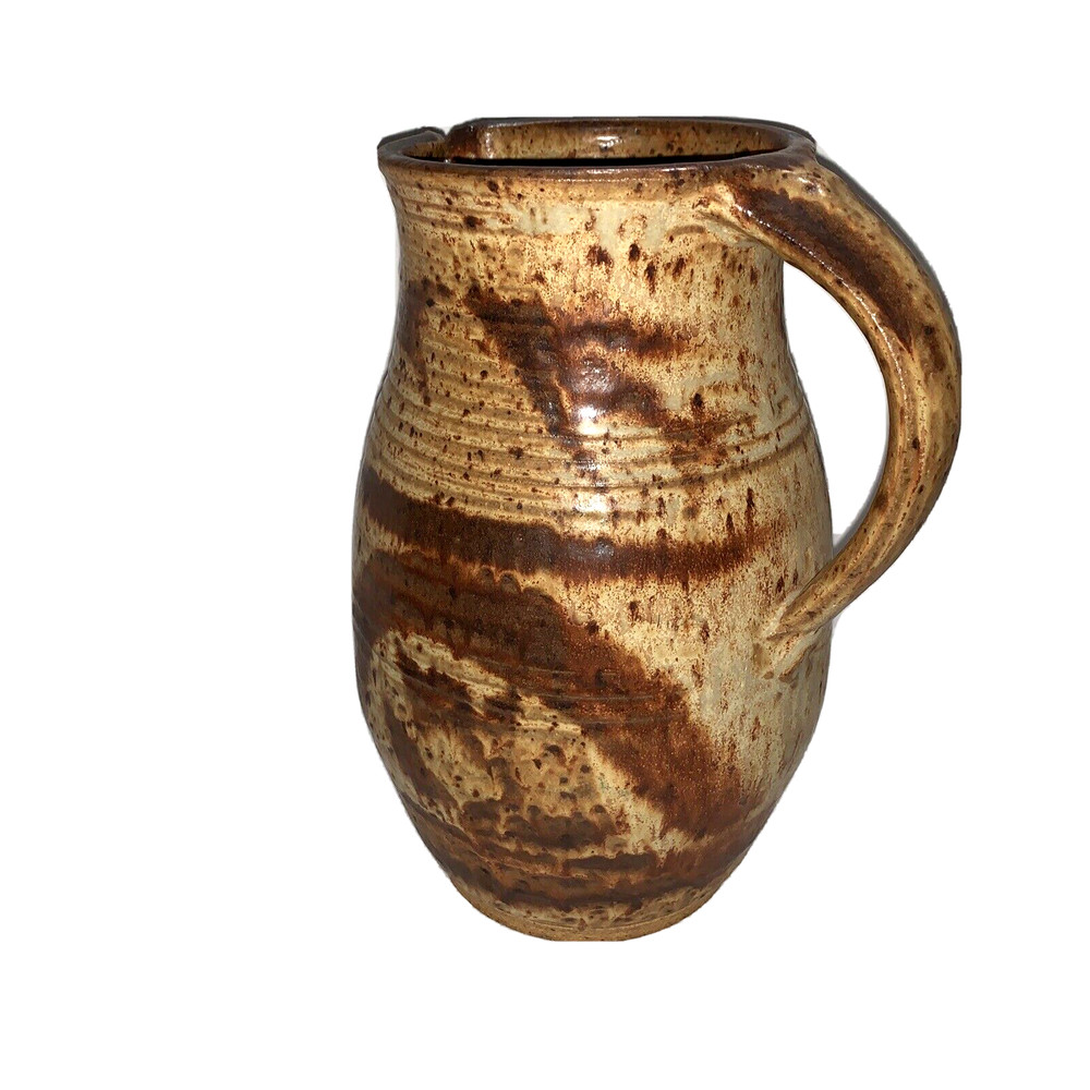 Vintage Artist Signed Art Pottery Pitcher Applied Handle