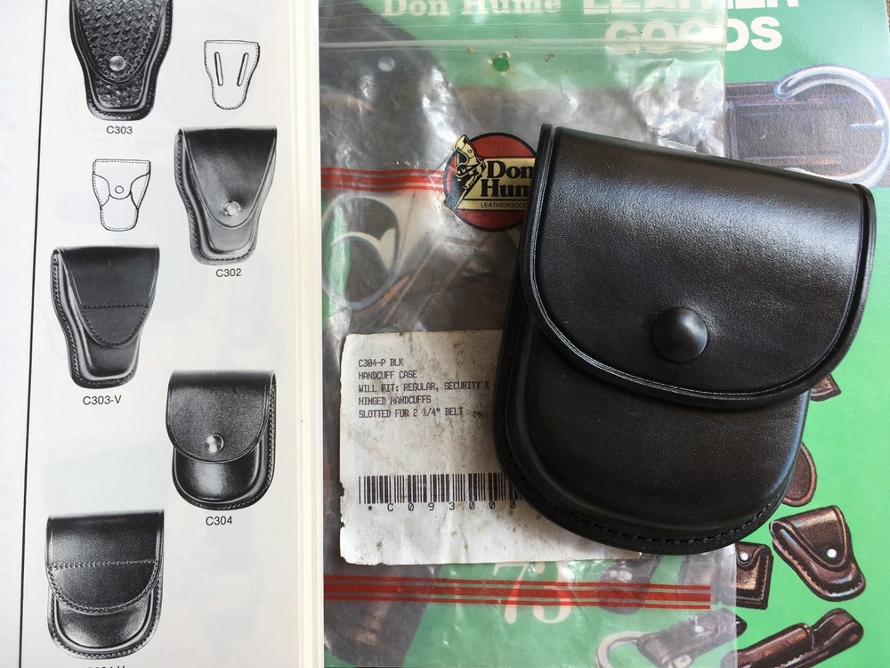Don Hume C304 Plain Black Leather Cuff Case Regular Security and Hinged Handcuff