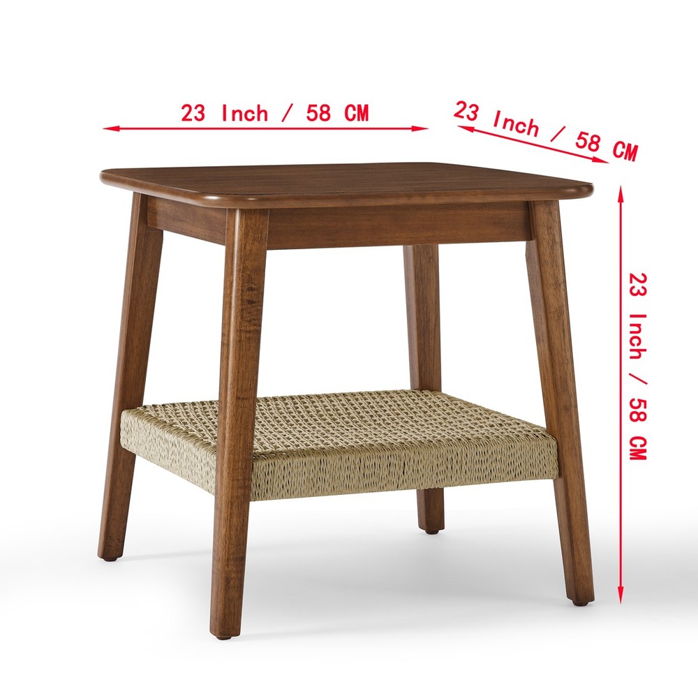 23" Side Table with Woven Shelf with Storage Bedside Tables Small Side Table