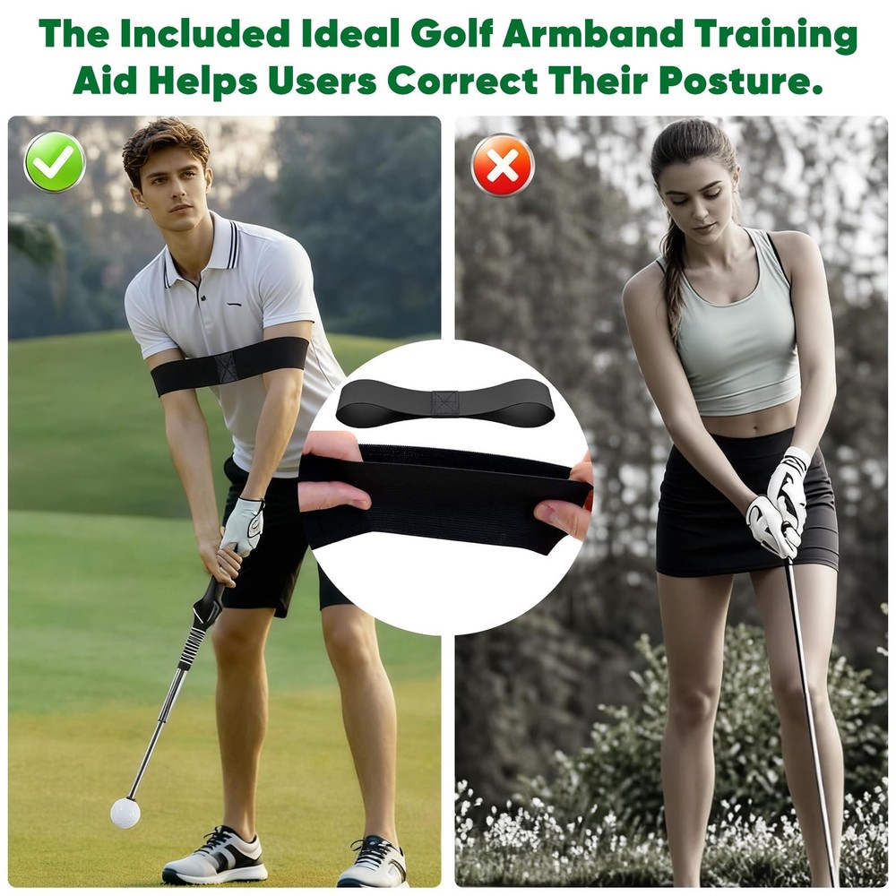 WENTCCION Retractable Golf Swing Training Aid - Portable Grip Trainer with Click