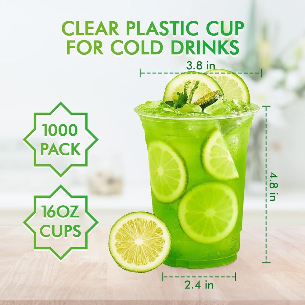 16 oz PET Plastic Cold Cups (98mm) - 1,000 CT