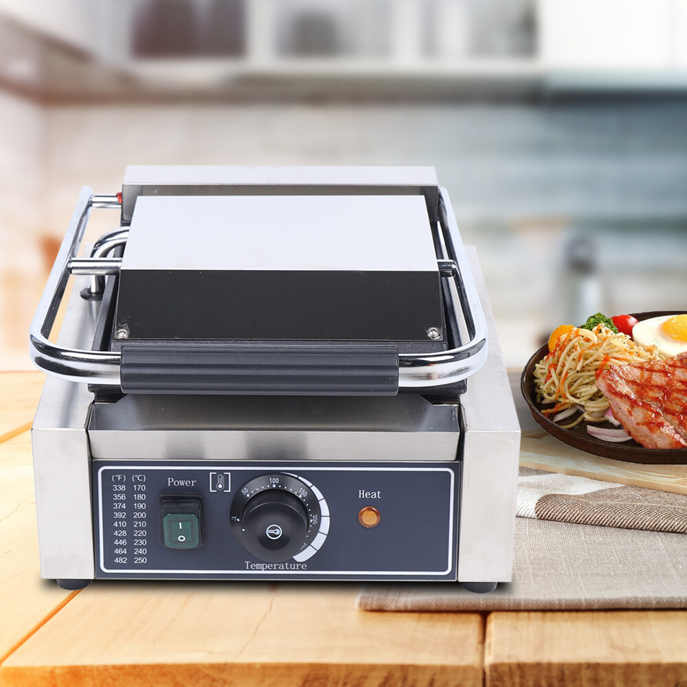 Commercial Sandwich Press Grill Griddle Panini Maker Smooth Flat Surface Steak